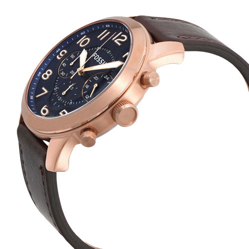 Fossil Men's Brown Leather Strap Blue Dial Watch - FS5204